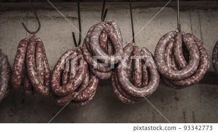 Handmade sausage preparation, Argentine tradition, Pampas, Patagonia Handmade sausage preparation, Argentine tradition, Pampas, Patagonia 93342773