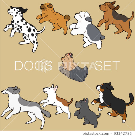 Simple and cute jumping dog illustration set F with main lines 93342785