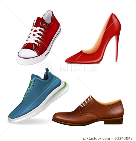 shoe footwear fashion set realistic vector 93343042