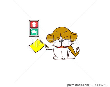 比格犬在交通安全課上揮舞黃旗 93343239