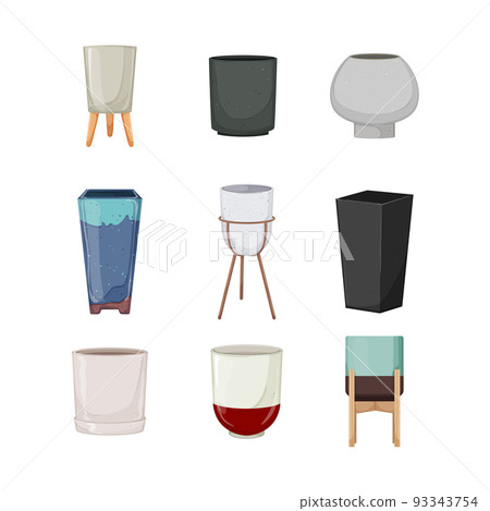 flower pot plant set cartoon vector illustration 93343754