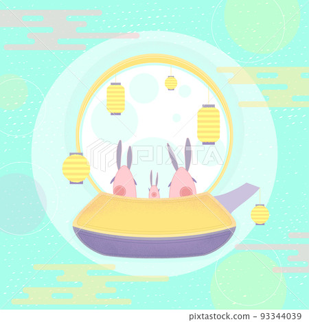 Cartoon Color Chinese Mid Autumn Festival Concept with Moon Rabbits and Teapot Flat Design Style. Vector illustration of Asian Traditional Holiday Cartoon Color Chinese Mid Autumn Festival Concept with Moon Rabbits and Teapot Flat Design Style. Vector illustration of Asian Traditional Holiday 93344039