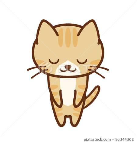 Brown tabby cat bowing politely 93344308