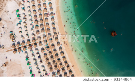 Top aerial view of famous Marble beach ai Thassos island, Greece 93344964