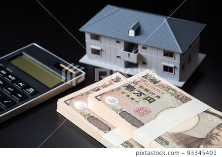 Banknotes and apartment black background 93345401