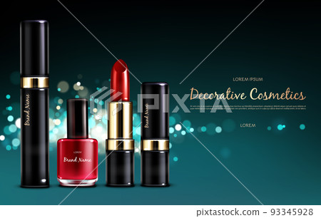 Banner with a female collection of makeup cosmetics Banner with a female collection of makeup cosmetics 93345928