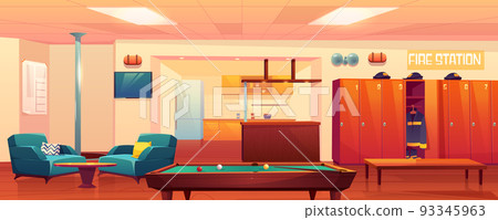 Fire station recreation room, empty interior. 93345963