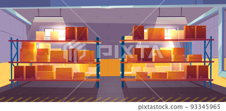 Inner view of warehouse interior, logistics, stock Inner view of warehouse interior, logistics, stock 93345965