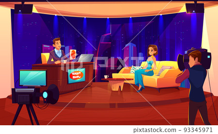Tv night show. Female celebrity guest interview Tv night show. Female celebrity guest interview 93345971