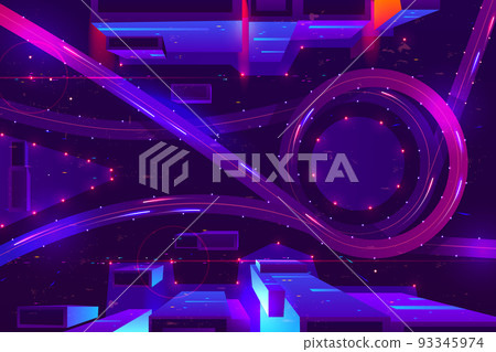 Night city with transport interchange top view. 93345974