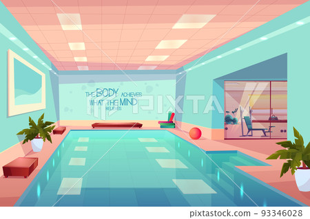 Swimming pool in gym interior, empty sport center 93346028