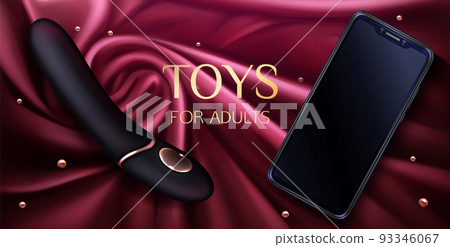 Sex toys dildo and smartphone for adults banner 93346067