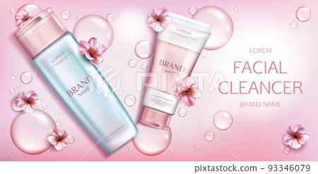 Facial cleanser cosmetics bottles mockup banner Facial cleanser cosmetics bottles mockup banner 93346079