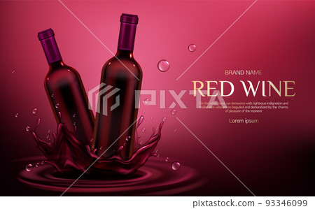 Red wine bottles mockup, flasks with alcohol drink 93346099