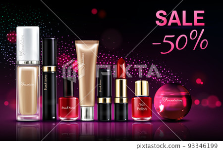 Cosmetics beauty products for make up sale banner. Cosmetics beauty products for make up sale banner. 93346199