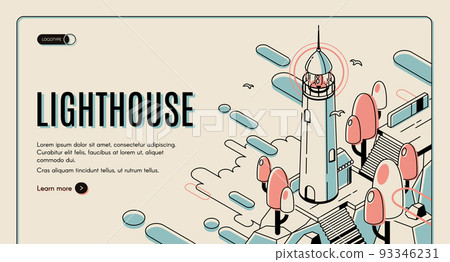 Lighthouse building on retro colored background. 93346231
