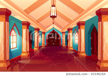 Corridor of castle or historical hotel, palace 93346284