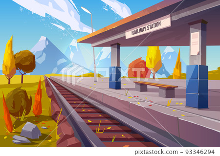 Railway station at mountains autumn landscape 93346294