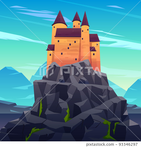 Medieval ruler castle in mountains cartoon vector 93346297