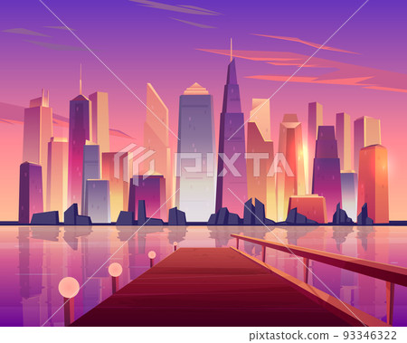 City skyline panoramic view from waterfront pier City skyline panoramic view from waterfront pier 93346322