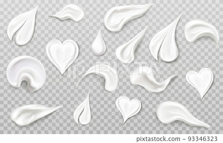 White cream smears swatch set. Heart, leaf, drop White cream smears swatch set. Heart, leaf, drop 93346323