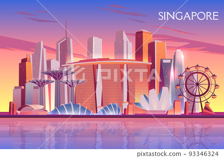 Singapore marina bay cityscape cartoon vector 93346324