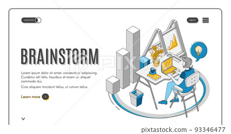 Brainstorm, Man sitting at desk, working on laptop 93346477