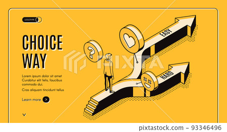 Choice way isometric landing page, on road fork 93346496