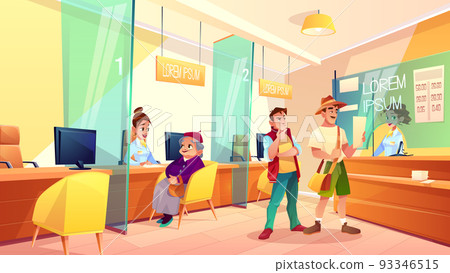Bank clients in reception area cartoon vector 93346515
