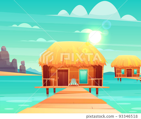 Comfortable bungalows on tropical beach vector 93346518