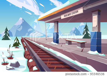 Railway station mountains winter snowy landscape Railway station mountains winter snowy landscape 93346536