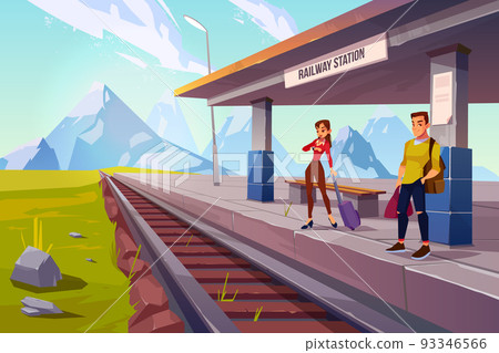 People waiting train on railroad platform, railway 93346566