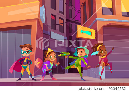 City children superheroes cartoon vector concept 93346582