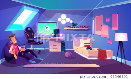 Modern teenager boy room interior cartoon vector Modern teenager boy room interior cartoon vector 93346591