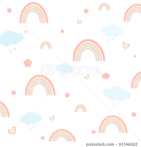 hildish pattern with rainbows, cloud and hearts, .Creative scandinavian kids texture for fabric, wrapping, textile, wallpaper, apparel. Vector illustration 93346882