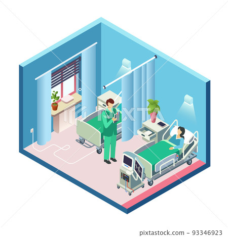 Vector isometric hospital room, patient, doctor-插圖素材 [93346923] - PIXTA圖庫