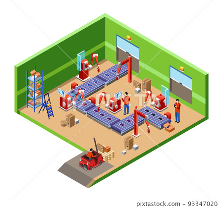 Vector isometric automatic robotic assembly line 93347020