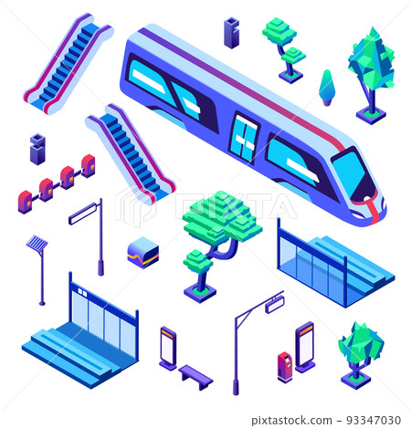 Metro train station vector isometric illustration 93347030