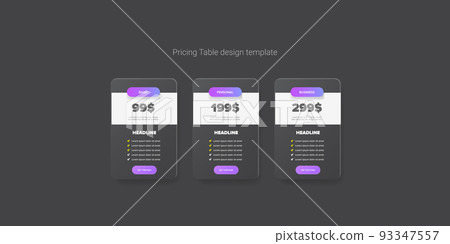 Price table concept vector design template. Pricing or subscription plan ui web elements. Website marketing and promotion landing page template. Product card UI vector illustration 93347557