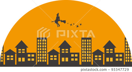 Image illustration of a witch flying in the sky with a broom 93347729
