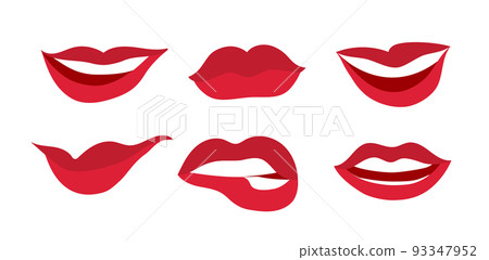 Vector mouth kiss lip red woman icon lipstick, Sexy makeup flat shape lips design expression 93347952