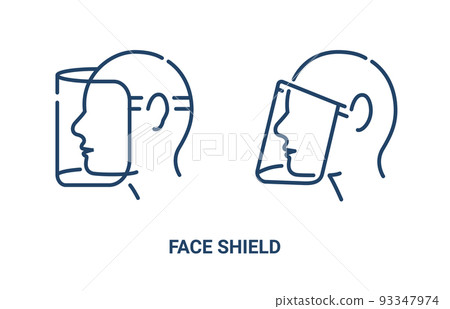 Face shield mask icon. Face glasses eye protection safety vector outline screen visor Face shield mask icon. Face glasses eye protection safety vector outline screen visor 93347974