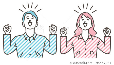 一組對雙手的膽量姿勢感到滿意的年輕男女[矢量插圖素材] 93347985