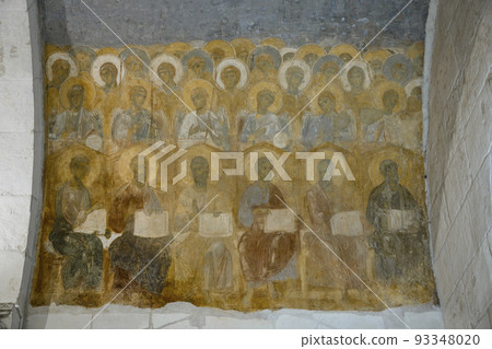 Frescoes by Andrey Rublev of the 12th century in the Dmitrievsky Cathedral in Vladimir, Russia Frescoes by Andrey Rublev of the 12th century in the Dmitrievsky Cathedral in Vladimir, Russia 93348020
