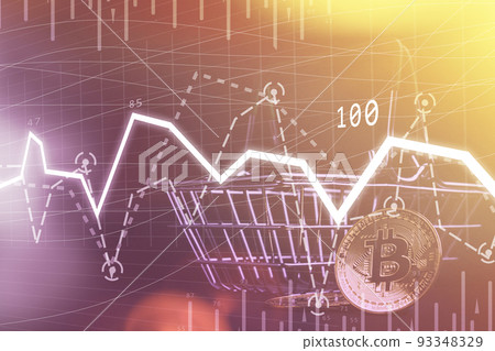 Accumulated bitcoins. Bitcoins in a piggy bank. Investments in cryptocurrency. 93348329