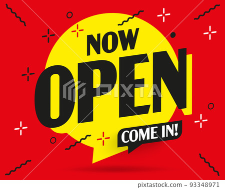 Now open, come in shop invitation banner marketing design 93348971