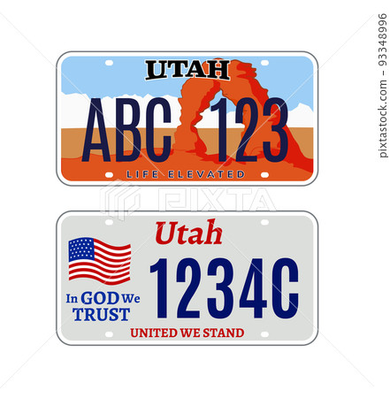 Utah car license plate usa number vector retro sign. American utah state plate license 93348996