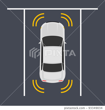 Parking smart car sensor autonomous view. Automobile park assist drive safety 93349034