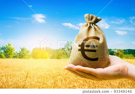 Wheat field and euro money bag. Food security and fight against hunger. Agroindustry business. Investments in agricultural complex. Profit buy deal. Stock market futures. Starvation and famine. Wheat field and euro money bag. Food security and fight against hunger. Agroindustry business. Investments in agricultural complex. Profit buy deal. Stock market futures. Starvation and famine. 93349148