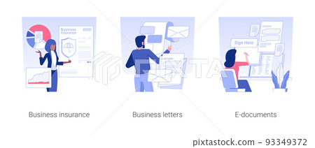 Business agreements isolated concept vector illustration set. Business insurance, reading letters from partners, e-documents, legal company documentation, correspondence vector cartoon. Business agreements isolated concept vector illustration set. Business insurance, reading letters from partners, e-documents, legal company documentation, correspondence vector cartoon. 93349372